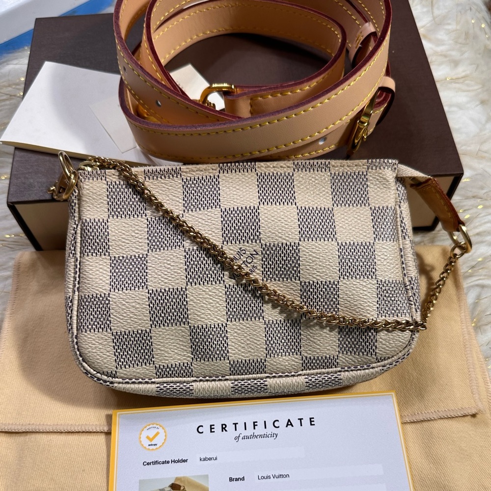 Louis Vuitton Azur Mini Pochette accessories Pouch With long strap 44-48” long
